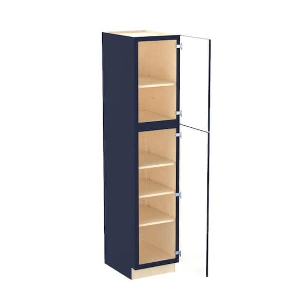 Home Decorators Collection Franklin 18 in. W x 24 in. D x 84 in. H Assembled Plywood Pantry Kitchen Cabinet in Vessel Blue with Soft Close RH