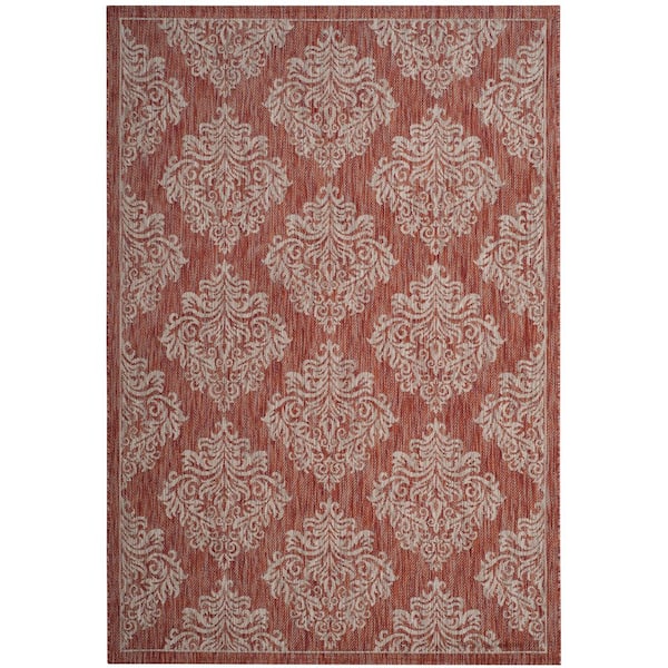 Courtyard Rust/Gray 7 ft. x 10 ft. Diamond Ornate Floral Indoor/Outdoor Area Rug