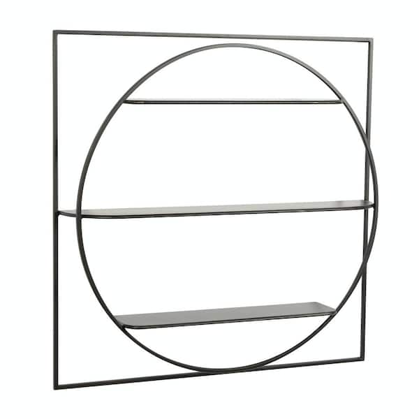 Litton Lane 32 in. x 32 in. Black 3 Shelves Metal Wall Shelf