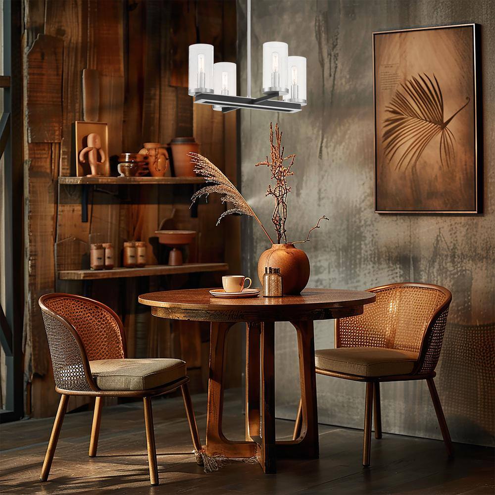 Contemporary Brushed Nickel 4-Light Glass Pendant