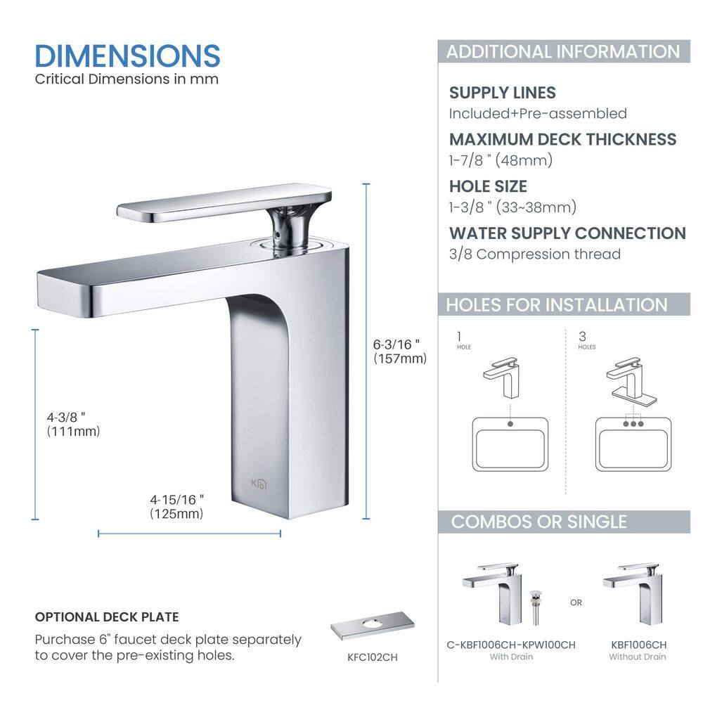 Chrome Single-Handle Modern Bathroom Faucet with Pop-Up Drain