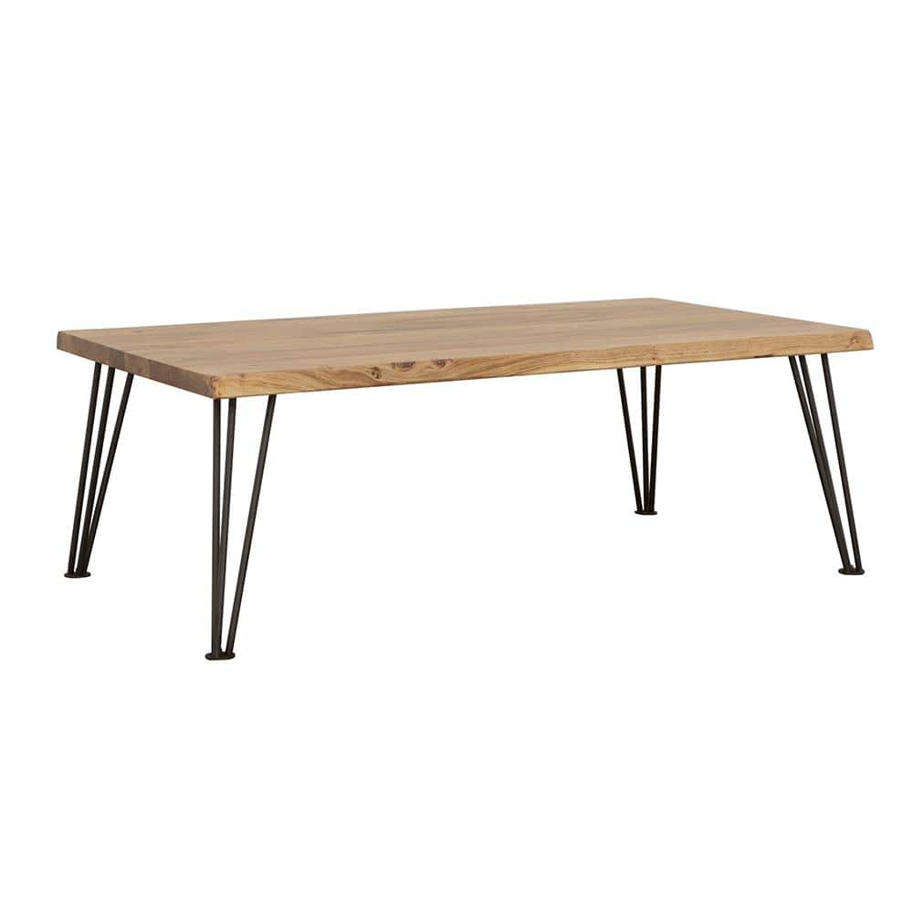 Natural Acacia Wood Rectangular Coffee Table with Black Metal Hairpin Legs