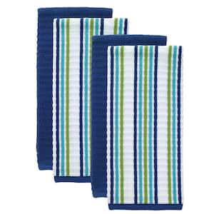 T-fal Blue Solid and Stripe Cotton Waffle Terry Kitchen Towel (Set of 4)