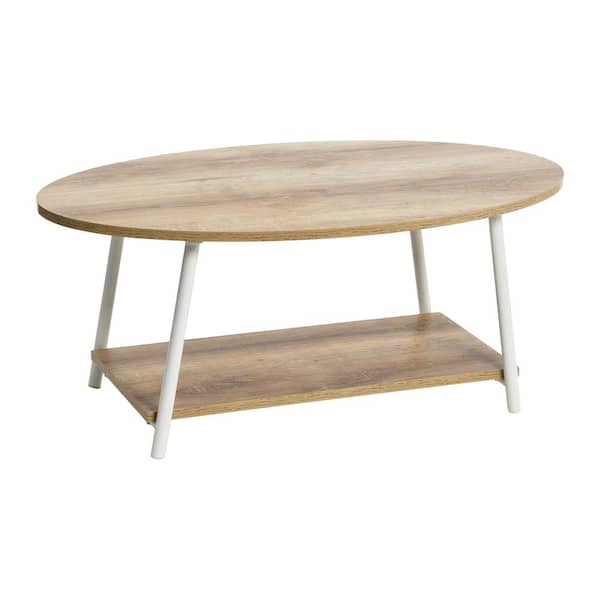 HOUSEHOLD ESSENTIALS Jamestown 23.4 in. L Brown Oval MDF Top Coastal Oak Coffee Table