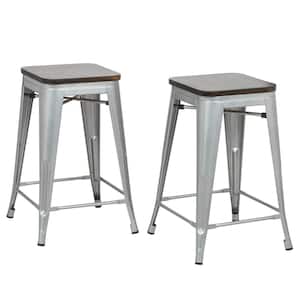 Cormac 24 in. Rustic Silver Seat Counter Stool (Set of 2)