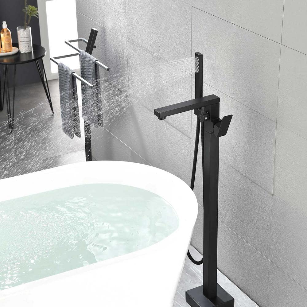 Matte Black Brass Floor-Mounted Freestanding Tub Filler