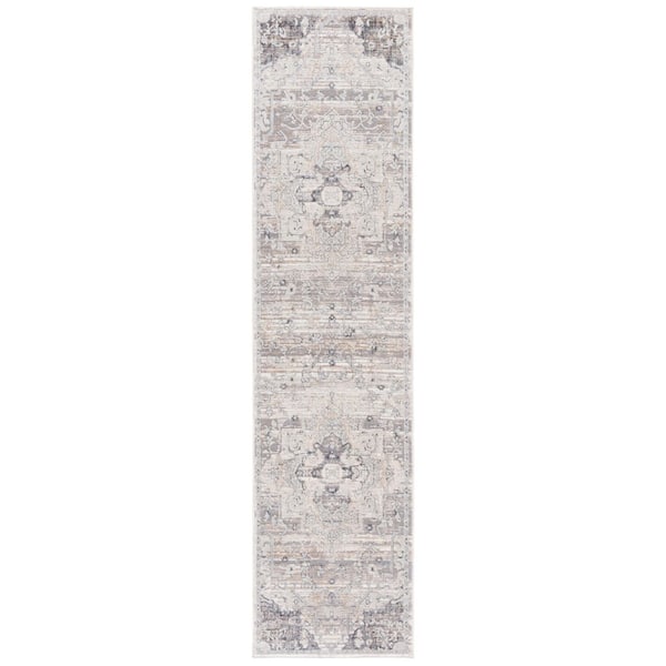 Martha Stewart Sabrina 3 ft. x 10 ft. Gray/Beige Distressed Ornate Runner Rug