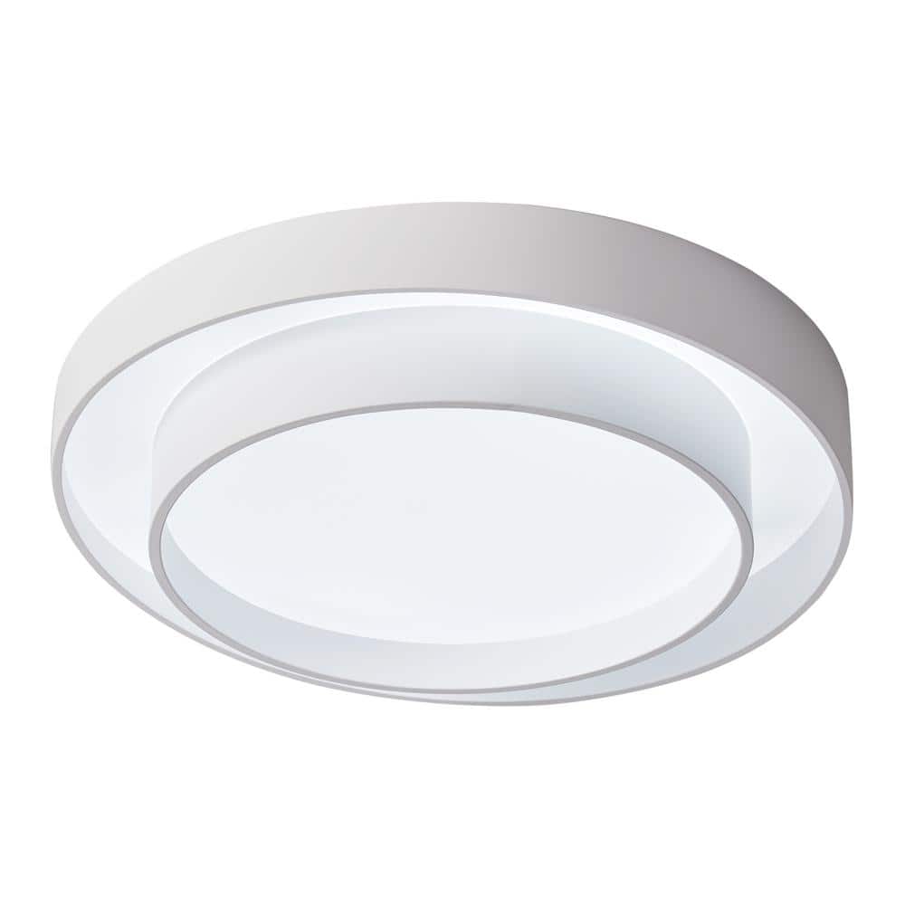 19.7 in. 1-Light White Smart Creative Design Drum 30-Watt Dimmable LED Flus