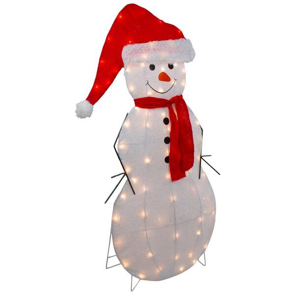 Northlight 42 in. Lighted 2D Chenille Snowman in Santa Hat