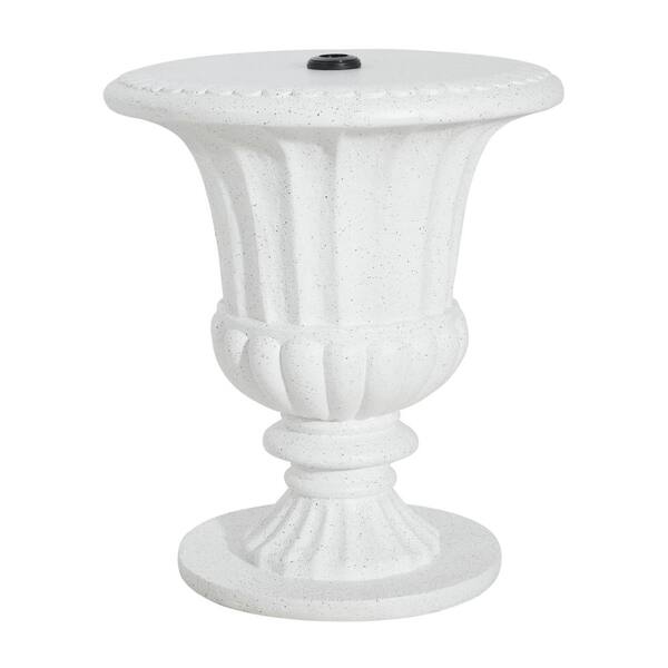 Adela Magnesium Oxide Round Outdoor Patio Umbrella Base Side Table in White Marble Finish with Sand-Filling