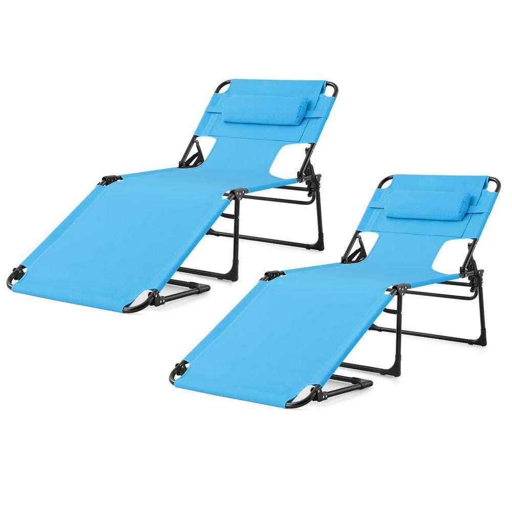 2-Piece Metal Folding Chaise Lounge with Face-Down HoleandArm Hole, 300lbs 