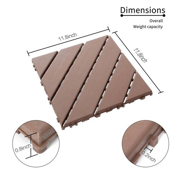 1 ft. x 1 ft. Outdoor Square Waterproof Deck Tile in Brown, All Weather Use ( 44 Per Case)