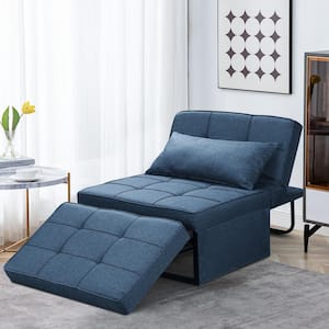 4 in-1 71 in. W Dark Blue Folding Linen Full Size Sofa Bed Convertible Chair/Ottoman