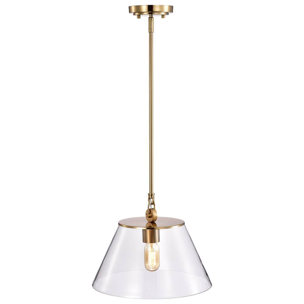 Dover 10" Vintage Brass and Clear Glass Pendant Light