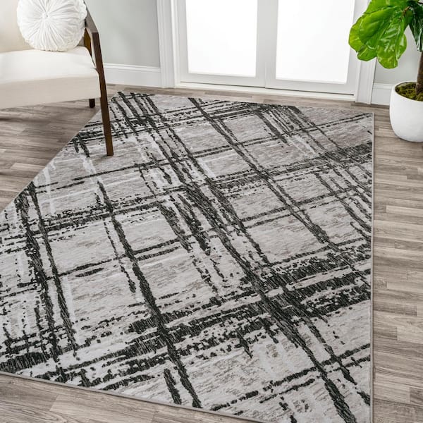 Slant Modern Abstract Black/Gray 4 ft. x 6 ft. Area Rug