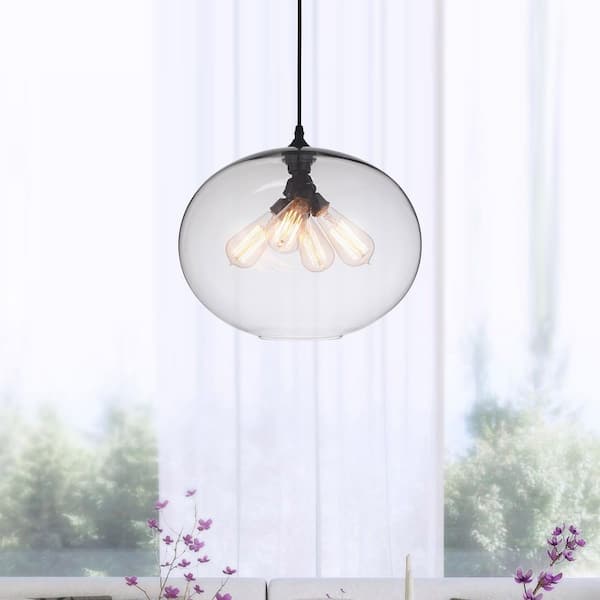 Glass 4-Light Black Down Pendant Light with Clear Glass Shade