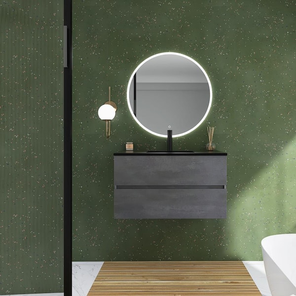 Unbranded 36 in. W x 19 in. D x 21 in. H Single Sink Bathroom Vanity in Cement Grey with Black Solid Surface Top