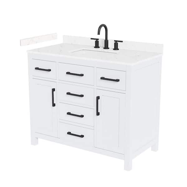 Beckett 42 in. Single Freestanding White Bath Vanity with Carrara Cultured Marble Top
