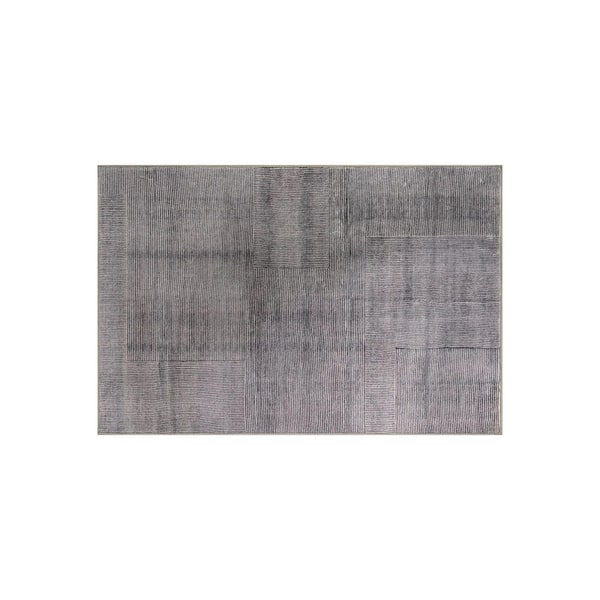 Linear Block Silver Mist Gray Machine Washable Non-Slip Backing Area Rug 2' x 4' Gray