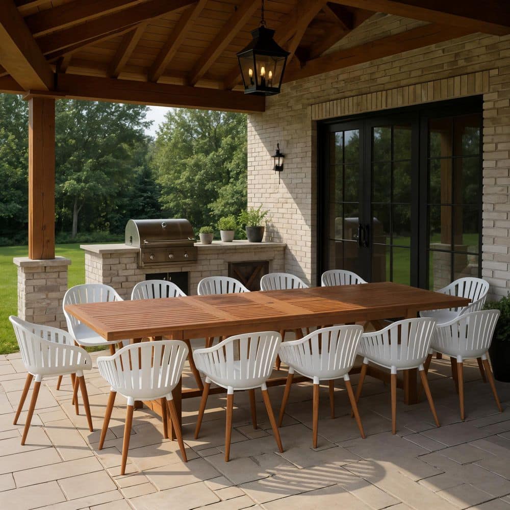 Vina 13-Piece Dark Finish Wood Outdoor Rectangular Extendable Dining Set White price history on PriceWatchPro
