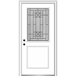 36 in. x 80 in. Courtyard Right-Hand 1/2-Lite Decorative Primed Fiberglass Smooth Prehung Front Door on 6-9/16 in. Frame