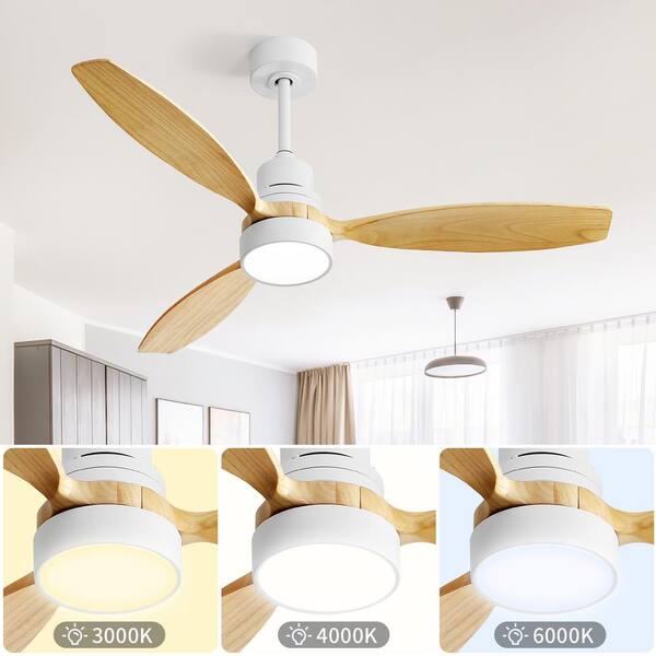 Jushua 52 in. Smart Indoor White Plus Wood Color Ceiling Fan with