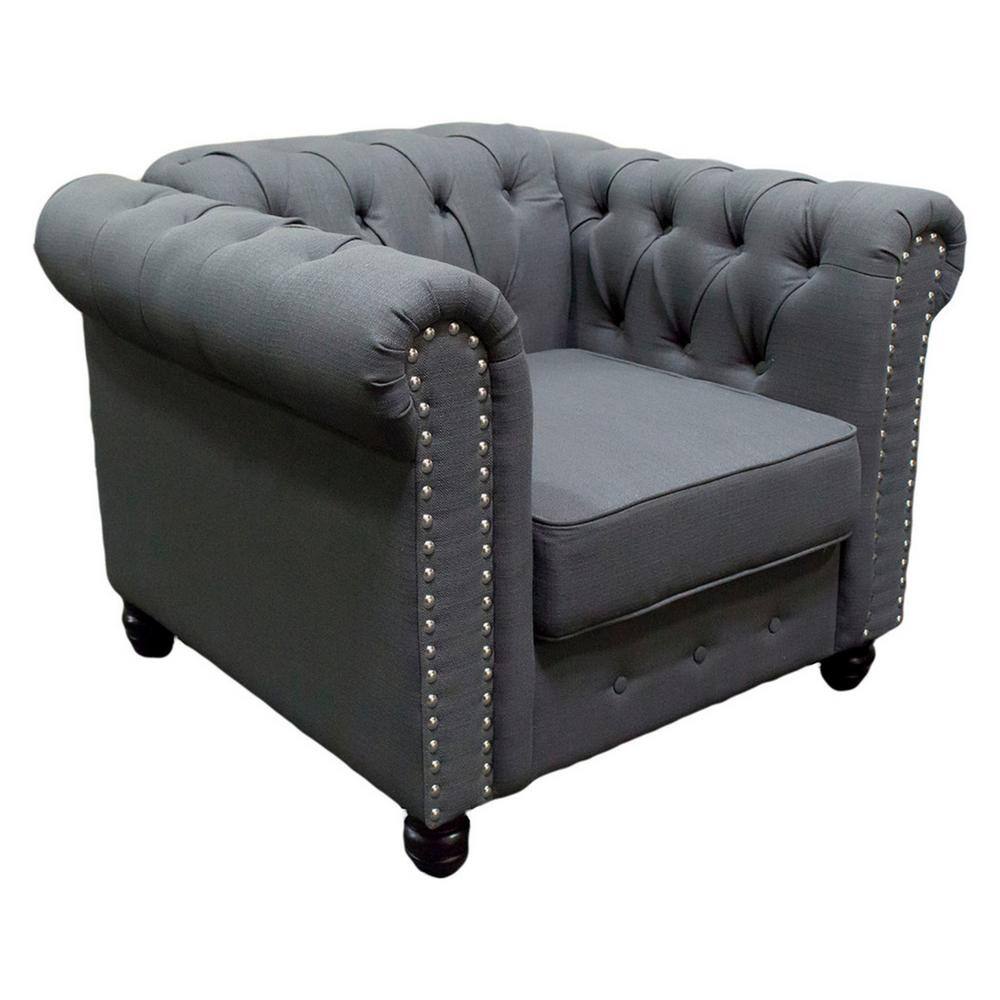 Charcoal Velvet Flared Arm Wood Accent Chair with Tufted Back