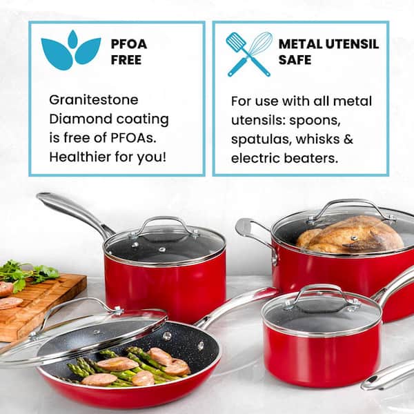 GRANITESTONE 20-Piece Aluminum Ultra-Durable Non-Stick Diamond Infused  Cookware and Bakeware Set in Red 8714 - The Home Depot