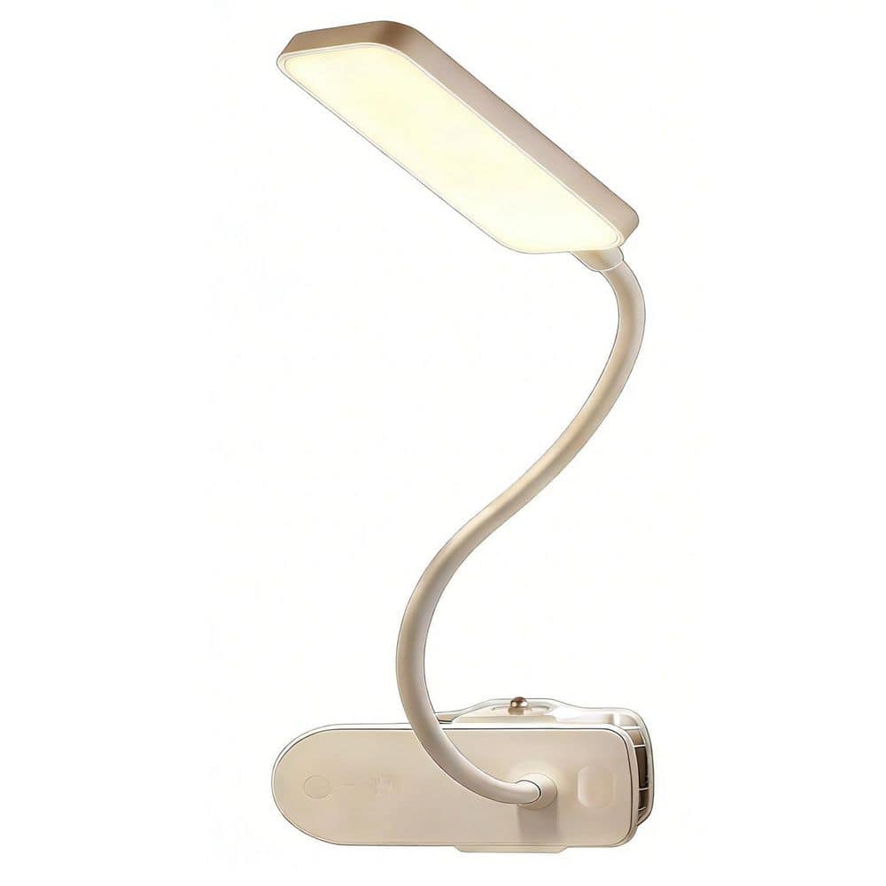 11.8 in. White Rechargeable Clip on Desk Lamp, 9-Brightness+5 Color, 4000mAh Battery Operated, 450-Lumen, Cordless