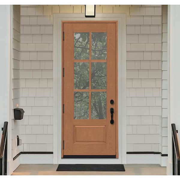 Regency 36 in. x 96 in. 3/4-6 Lite Clear Glass RHOS Autumn Wheat Stained Fiberglass Prehung Front Door