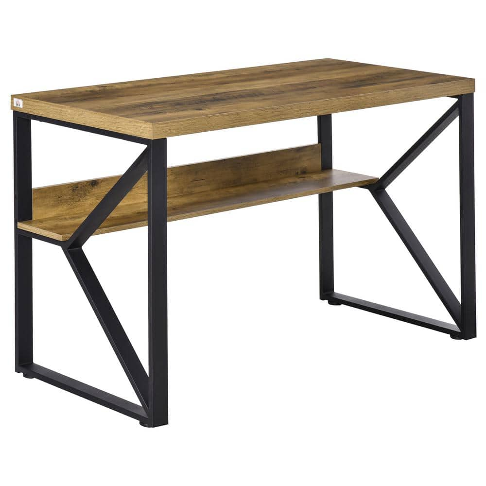 HOMCOM Industrial Writing Desk with L-Shaped Full Length Shelf