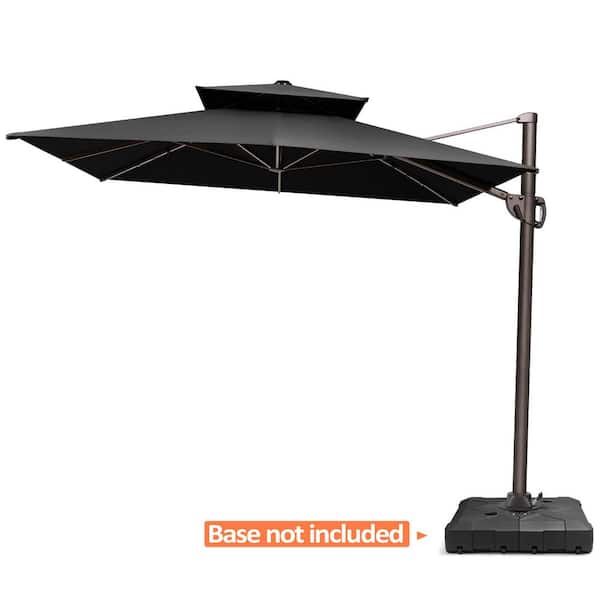 Double Top 9 ft. x 10.5 ft. Outdoor Aluminum Cantilever Swivel Adjustable Canopy Tilt Patio Umbrella in Black, No Base