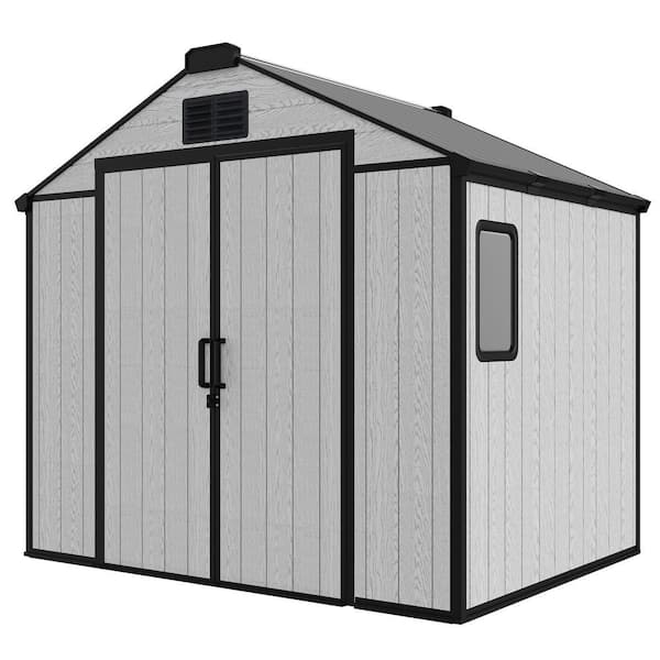 HOMMOW 8' W x 6 ft. D Outdoor Large Plastic Resin Storage Shed with Floor Included and Air Vent for Backyard Lawn (48 sq. ft.)