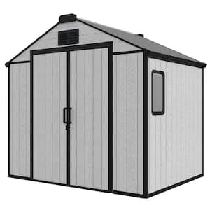 8 ft. W x 6 ft. D Outdoor Resin Plastic Storage Shed with Floor for Garden Patio Furniture and Tools, Gray (48 sq. ft. )