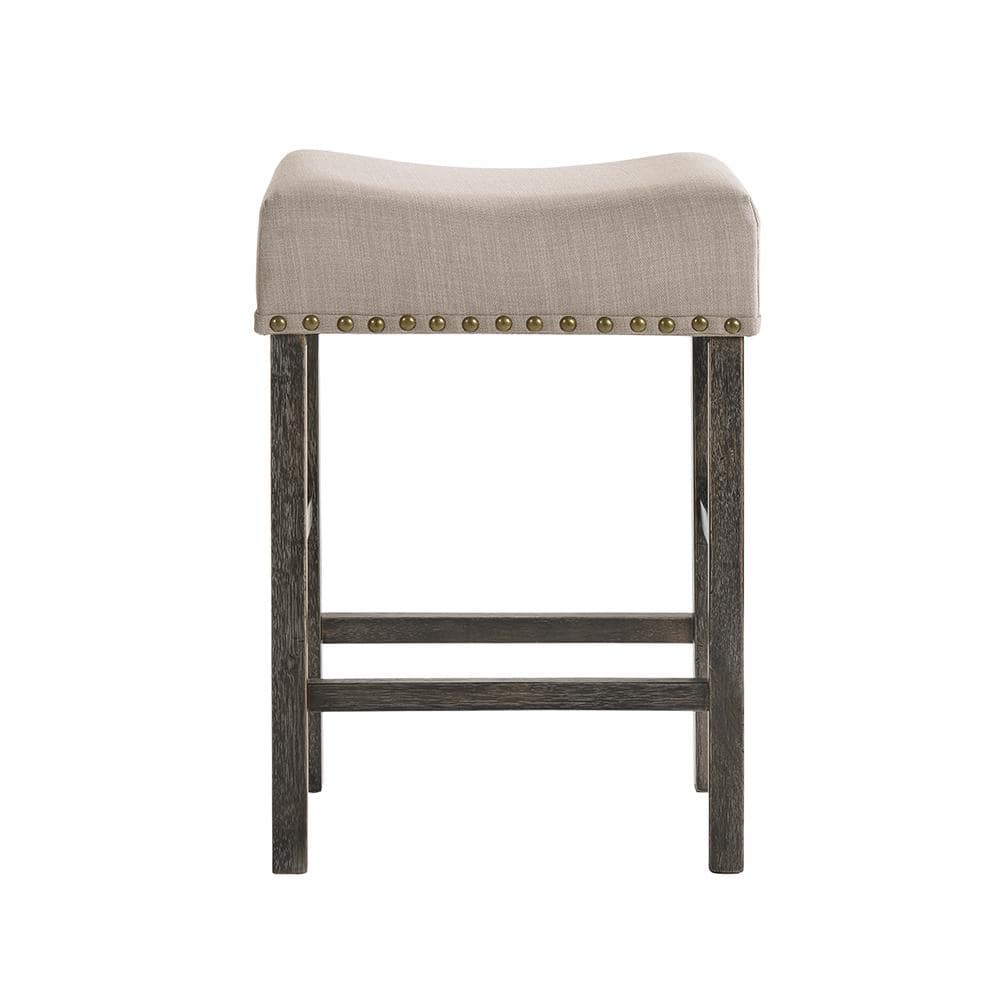 Gray Wood Backless Saddle Counter Height Stool