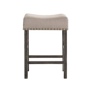 Martha II Counter Height Stool (Set-2) in Tan Linen and Weathered Gray
