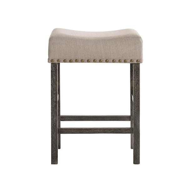 Acme Furniture Martha II Counter Height Stool (Set-2) in Tan Linen and Weathered Gray
