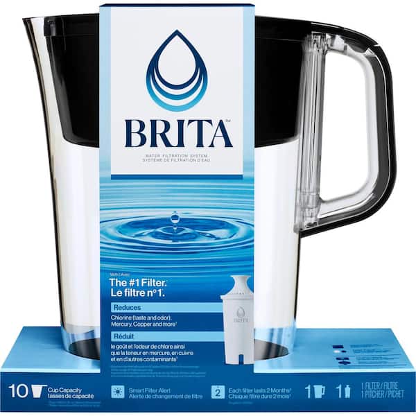 Brita Tahoe 10-Cup Large Water Filter Pitcher in Black with 1 Standard Filter
