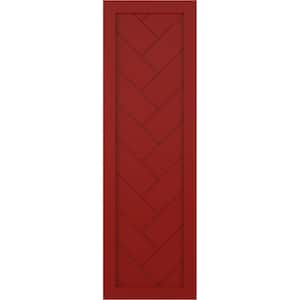 12 in. x 45 in. PVC True Fit Single Panel Herringbone Modern Style Fixed Mount Board & Batten Shutters Pair in Fire Red