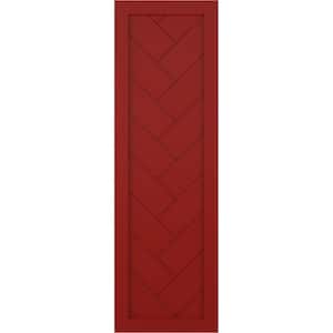 15 in. x 36 in. PVC True Fit Single Panel Herringbone Modern Style Fixed Mount Board & Batten Shutters Pair in Fire Red