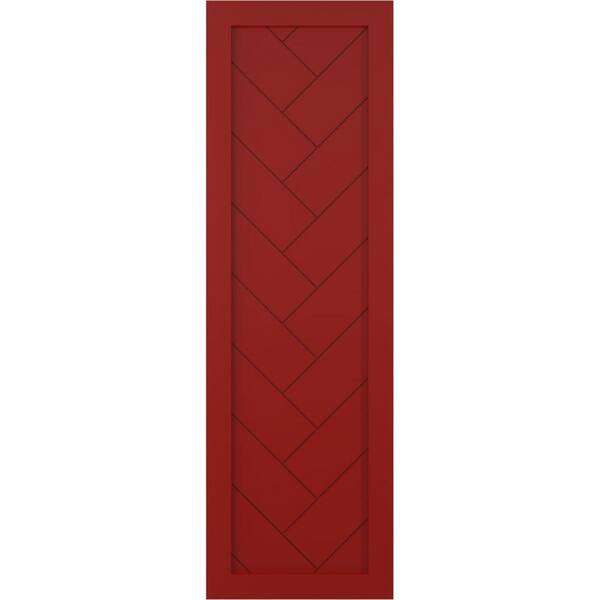 Ekena Millwork 18 in. x 33 in. PVC True Fit Single Panel Herringbone Modern Style Fixed Mount Board & Batten Shutters Pair in Fire Red