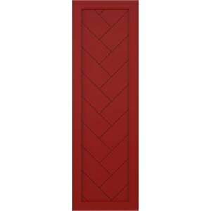 18 in. x 37 in. PVC True Fit Single Panel Herringbone Modern Style Fixed Mount Board & Batten Shutters Pair in Fire Red