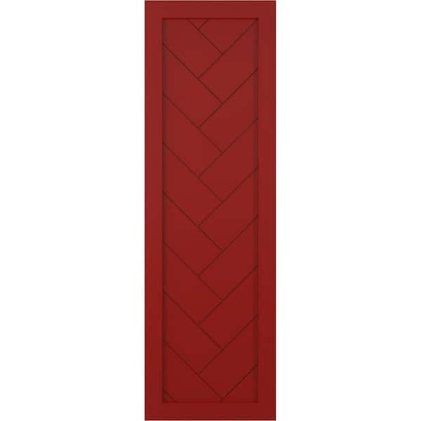 Ekena Millwork 18 in. x 80 in. PVC True Fit Single Panel Herringbone Modern Style Fixed Mount Board & Batten Shutters Pair in Fire Red