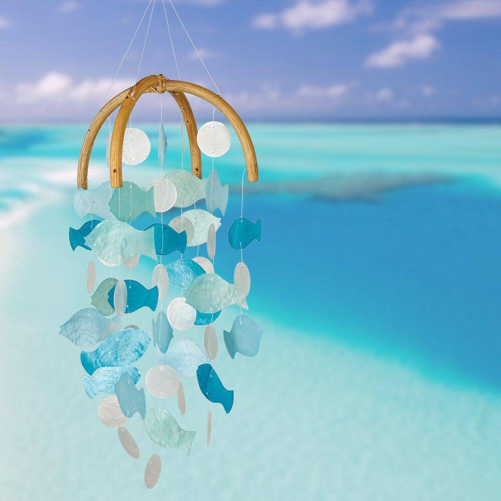Handcrafted Blue and White Capiz Fish Wind Chime