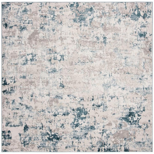 Vogue Beige/Turquoise 7 ft. x 7 ft. Square Abstract Area Rug