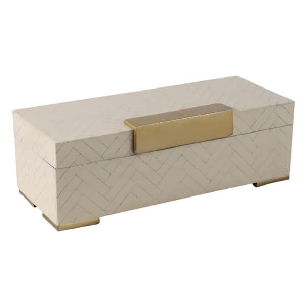 Ivory/Tan 7 in. x 17 in. Wood Elegant Decorative Box