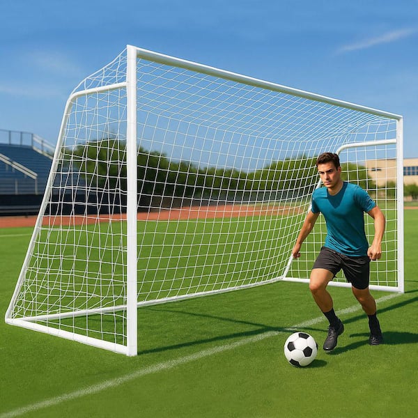 16 ft. x 7 ft. Soccer Goal Steel Soccer Goals Football Training Equipment with 6-Training Cones for Training in. White