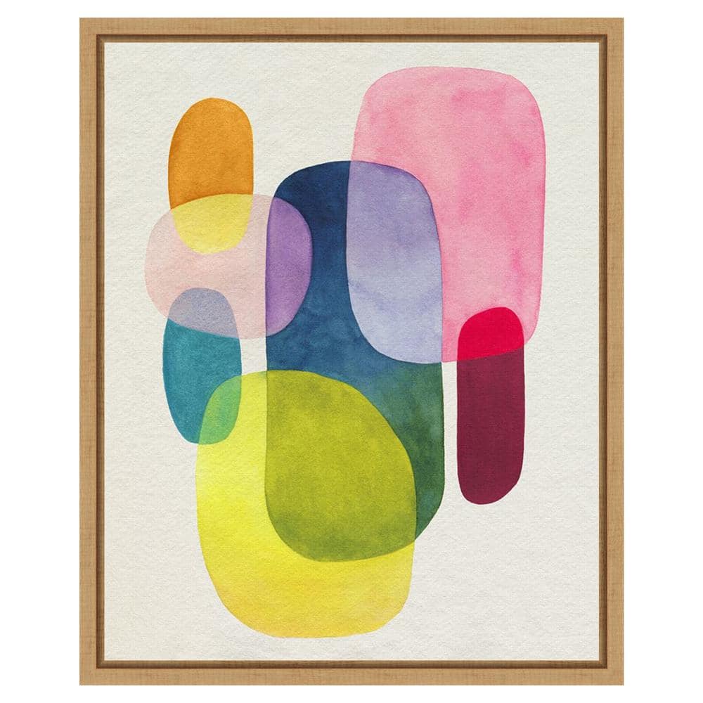 Sunlit Spectrum I Abstract Watercolor Canvas with Maple Frame