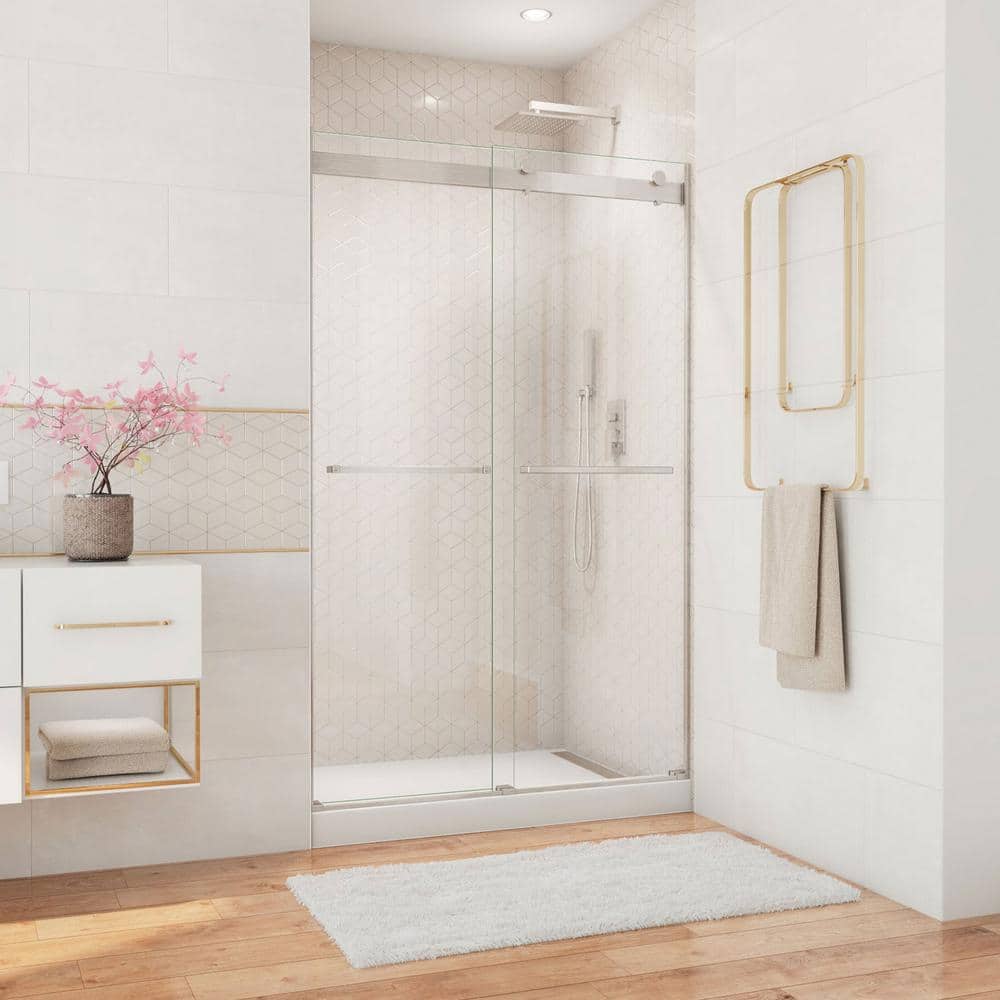 Essence Frameless ClearMax Sliding Shower Door in Brushed Nickel
