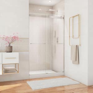 Essence 44 in. to 48 in. x 76 in. Semi-Frameless Sliding Shower Door in Brushed Nickel with Clear Glass